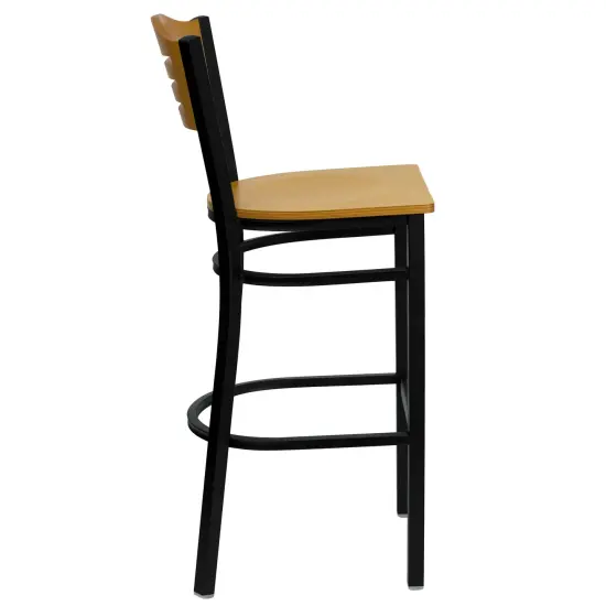 Emma and Oliver Slat Back Metal Restaurant Dining Barstool Natural/BlackMetal {4}