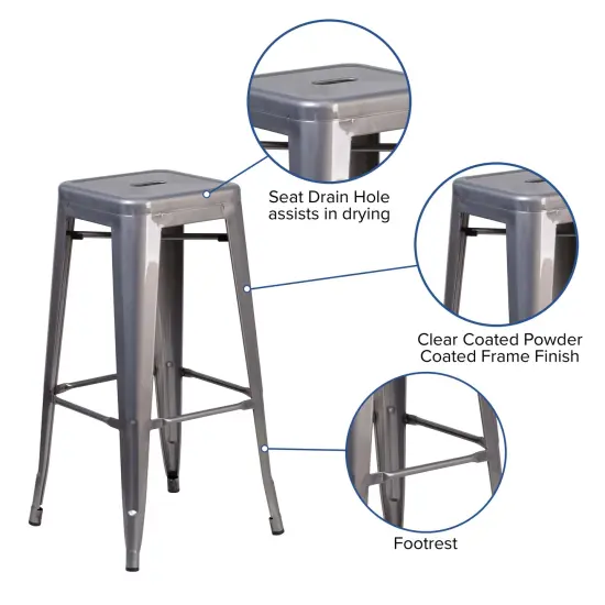 Emma and Oliver 4 Pack 30'' High Backless Metal Indoor Barstool with Square Seat Clear Coated {2}