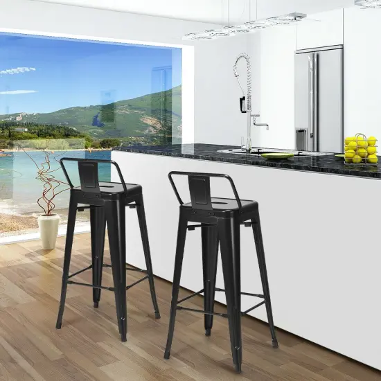 Set of 4 Metal Counter Height Dining Chairs with Low Back and Rubber Feet Suitable to Any Space Black {3}