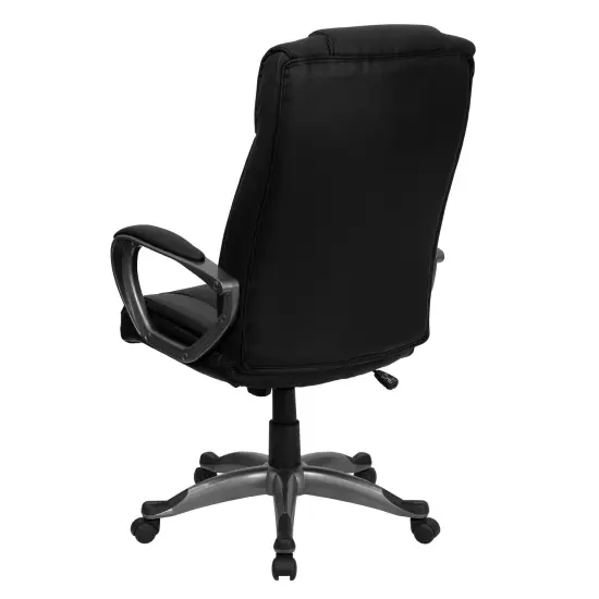 Emma and Oliver High Back Leather Executive Swivel Office Chair with Lip Edge Base and Arms Black {4}