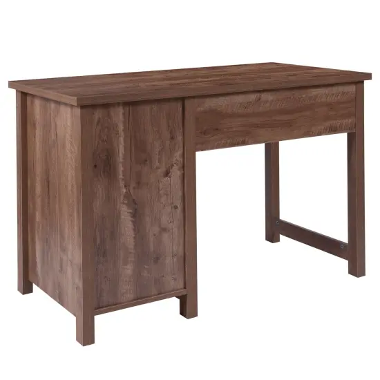 Emma and Oliver Wood Grain Finish Computer Desk with Metal Drawers Crosscut Oak {3}