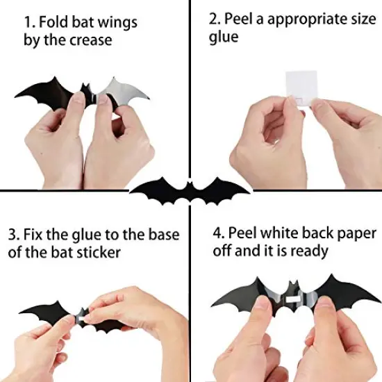 120 Pieces 3D Bat Halloween Decoration Stickers for Home Decor 4 Size Waterproof Black Spooky Bats for Room D&eacute;cor {3}