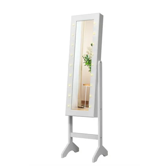 Freestanding Jewelry Organizer Cabinet Armoire with LED Lights and Full Length Mirror White {4}