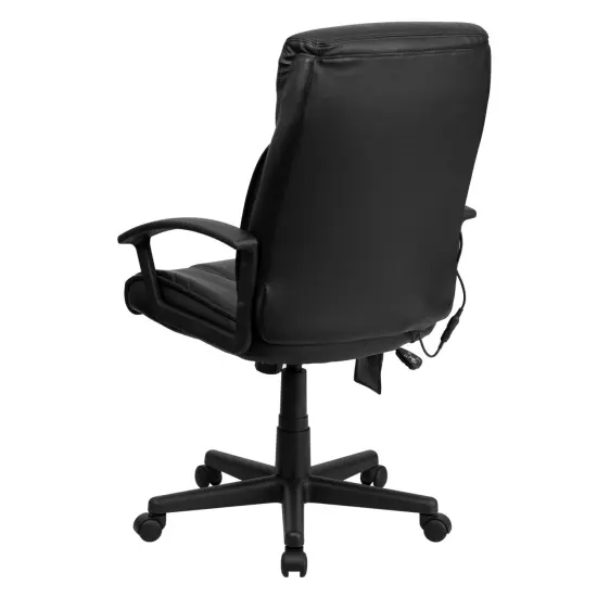 Emma and Oliver High Back Ergonomic Massaging Leather Soft Ripple Upholstered Executive Swivel Office Chair with Side Remote Pocket and Arms Black {4}