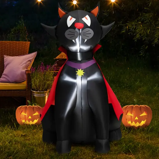 4.7 Feet Halloween Inflatable Vampire Cat with Red Cloak {5}