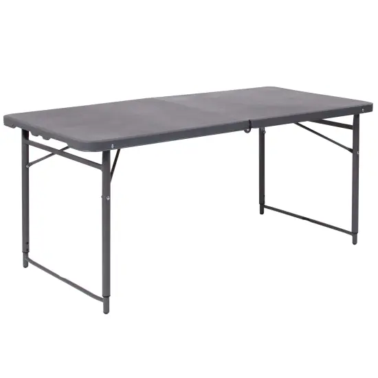 Emma and Oliver 4-Foot Height Adjustable Bi-Fold Dark Gray Plastic Folding Table with Handle {1}