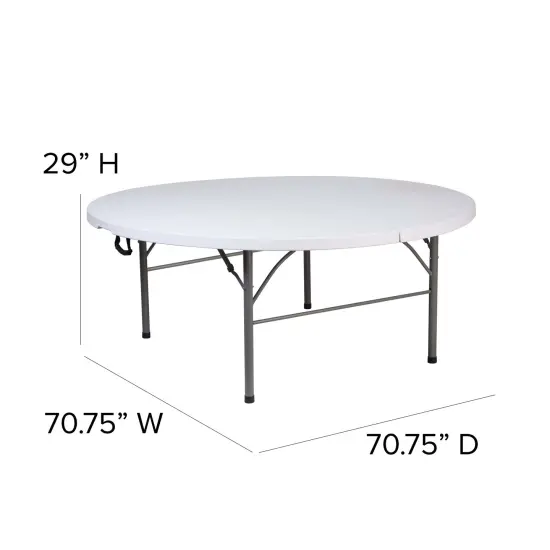 Emma and Oliver 5.89-Foot Round Bi-Fold Plastic Banquet and Event Folding Table with Carrying Handle Granite White {4}