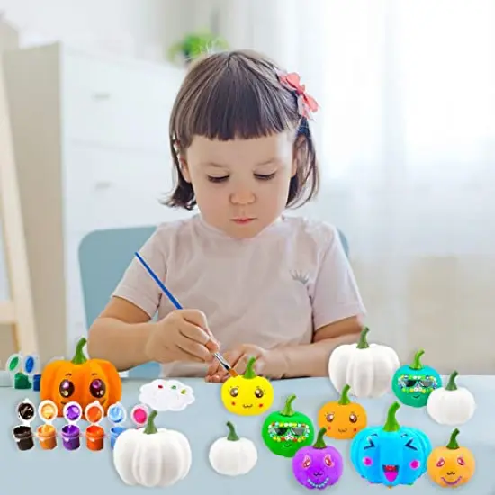 12 Pck Pumpkin Decorations Halloween Crafts PumpkinHalloween White Artificial Pumpkin Decorating Kit with Sticker Kids DIY Arts and Crafts for Halloween Party Thanksgiving Home Fall Decor Pumpkin Decor {2}