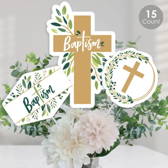 Big Dot of Happiness Baptism Elegant Cross - Religious Party Centerpiece Sticks - Table Toppers - Set of 15 {1}