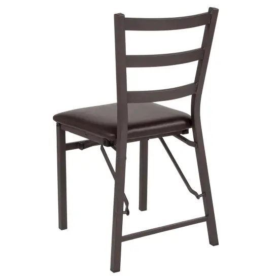 Emma and Oliver 2 Pack Folding Ladder Back Metal Chair with Vinyl Seat Brown {4}