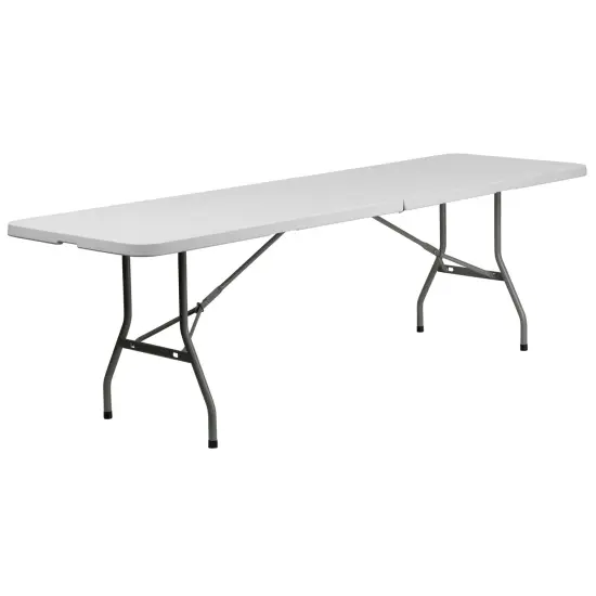 Emma and Oliver 8-Foot Bi-Fold Plastic Banquet and Event Folding Table with Carrying Handle Granite White {1}
