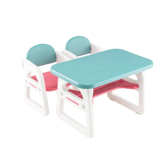 Kids Table and Chair Set with Building Blocks Blue {3}