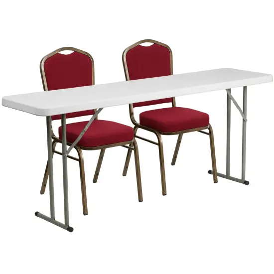 Emma and Oliver 6-Foot Plastic Folding Training Table Set with 2 Crown Back Stack Chairs Burgundy {1}