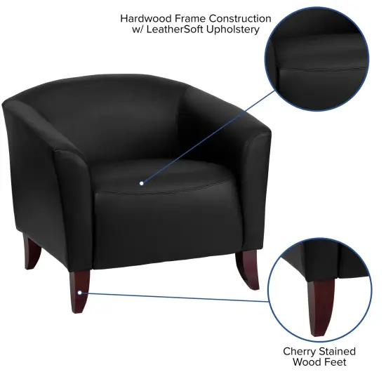 Emma and Oliver LeatherSoft Living Room/Reception Chair with Cherry Wood Feet Black {2}