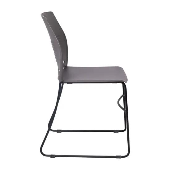 Emma and Oliver Arcana Series Heavy Duty 660 lb. Capacity Ergonomic Polypropylene Stack Chair with Perforated Back and Steel Sled Base Gray {5}