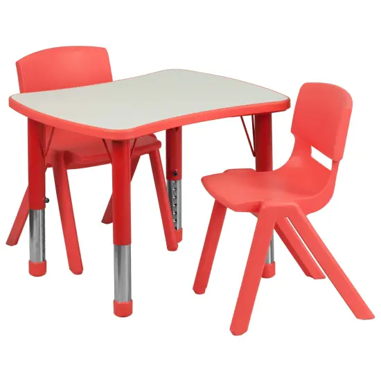 Emma and Oliver 21.875"W x 26.625"L Rectangular Plastic Height Adjustable Activity Table Set with 2 Chairs Red {1}
