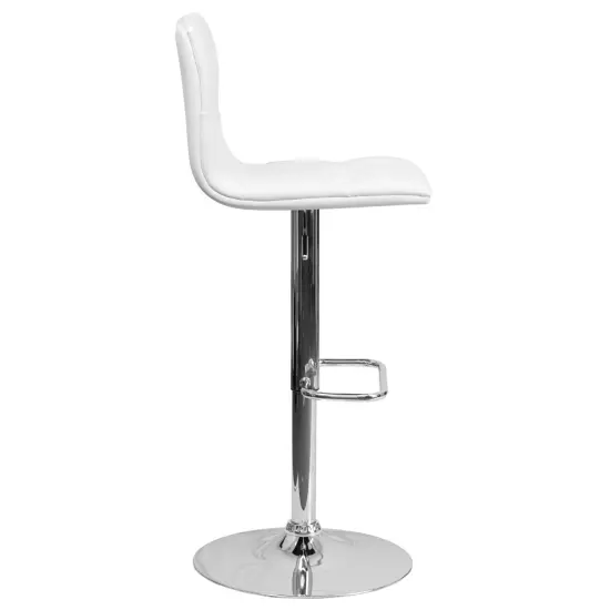 Emma and Oliver 2 Pack Contemporary Button Tufted Vinyl Adjustable Height Barstool with Chrome Base White {5}