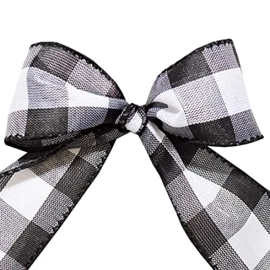 2.5" X 50 YD Wired Ribbon, Black and White, Buffalo Check Plaid Ribbon for Gift Wrapping, Christmas Decorations Indoor Home Decor, Craft Supplies & Materials {5}