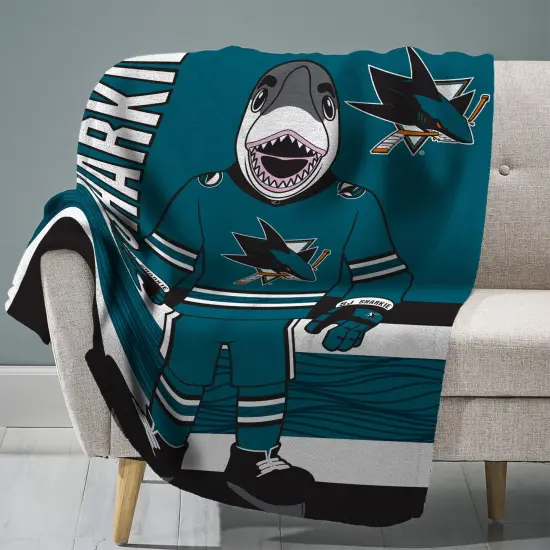 Sleep Squad San Jose Sharks SJ Sharkie Mascot 60&rdquo; x 80&rdquo; Raschel Plush Hockey Blanket {1}