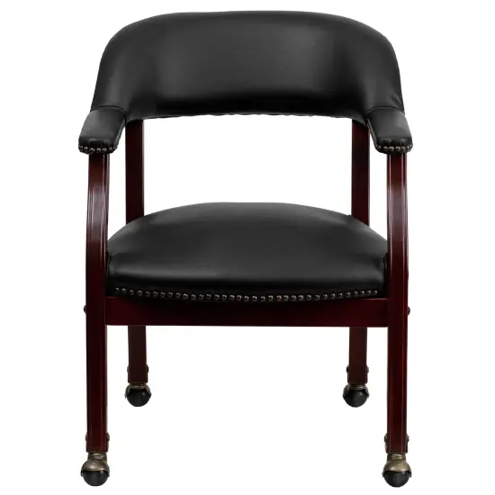 Emma and Oliver Conference Chair with Accent Nail Trimand Casters Black Vinyl {3}