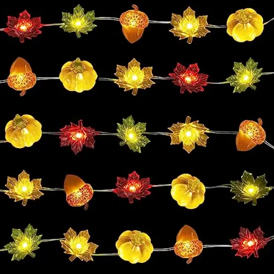 Thanksgiving Lights 10FT 30 LED Fall Lights 3D Pumpkin Maple Leaf Acorn Battery Operated String Lights Halloween Decorations Indoor Fall Decorations for Home Garland Party Autumn {1}