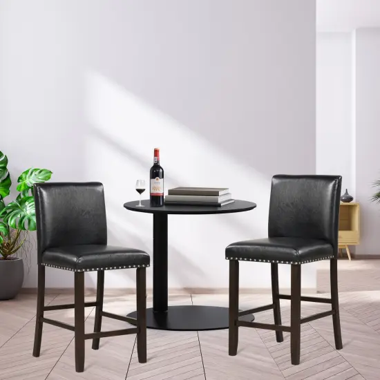 Set of 2 Bar Stools Counter Height Chairs with Padded Seat and Curved Backrest Black {1}