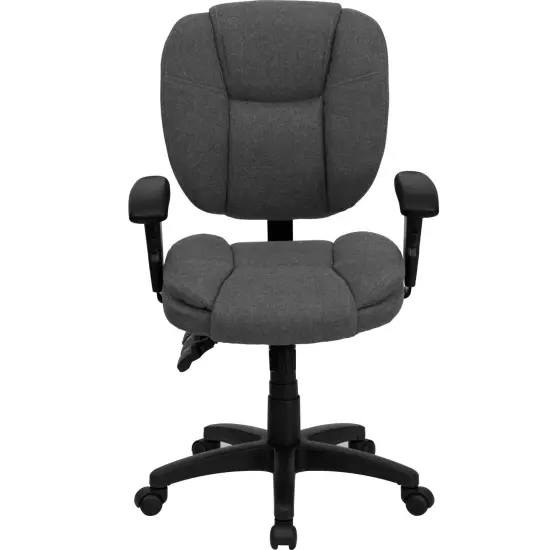 Emma and Oliver Mid-Back Multifunction Pillow Top Swivel Ergonomic Task Office Chair with Arms Black LeatherSoft {7}