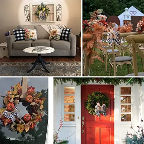 Black White Plaid Gift Bows Burlap Wreaths Bows Christmas Tree Topper for Wedding Holiday Birthday Party Decoration 12" x 9.4" {5}