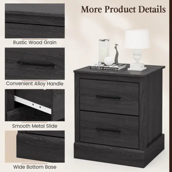 Wood Compact Floor Nightstand with Storage Drawers-Dark grey {5}