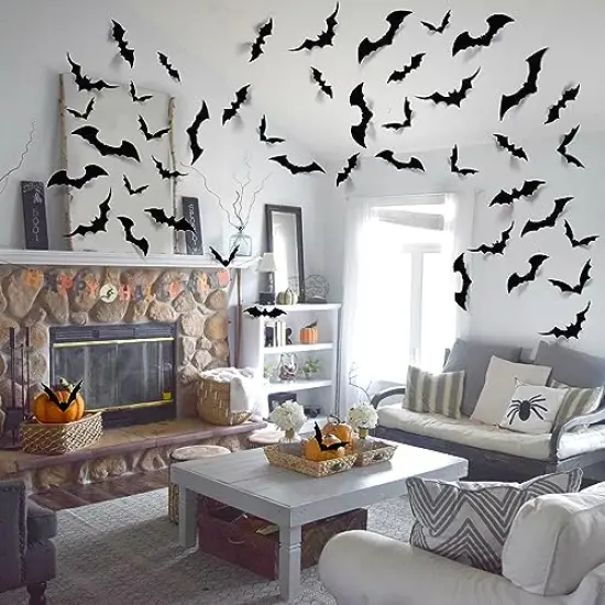 100 Pieces Bats Halloween Decoration: Halloween Bats Wall D&eacute;cor Bats Stickers Wall Decals PVC 3D Wall Bats Scary Stickers Halloween Party Decorations Indoor Outdoor DIY Home Window Door D&eacute;cor {6}