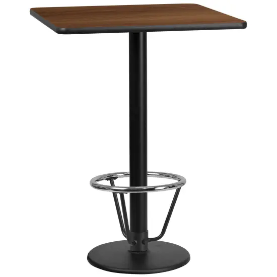 Emma and Oliver 30" Square Laminate Bar Table with 18" Round Foot Ring Base Walnut {1}