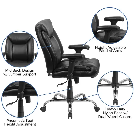 Emma and Oliver 400 lb. Big & Tall Mid-Back Deep Tufted Ergonomic Task Office Chair & Arms Black Fabric {7}
