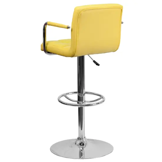 Emma and Oliver Contemporary Quilted Vinyl Adjustable Height Barstool with Arms Yellow {4}