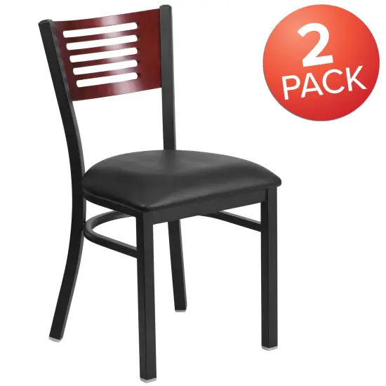 Emma and Oliver 2 Pack Decorative Slat Back Metal Restaurant Chair Mahog/BurgVYL/Black {10}