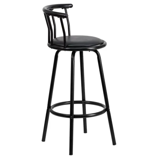 Emma and Oliver Crown Back Metal Barstool with Vinyl Swivel Seat Black {5}