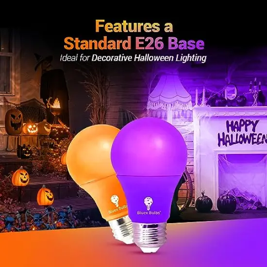 4 Pack A19 LED Purple Light Bulb LED Orange Light Bulb 120V E26 Base 9 Watt (60-watt Replacement) Purple Bulb Orange Bulb, Party Decoration, Porch, Home Lighting, Halloween Light Bulbs {6}