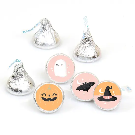 Big Dot of Happiness Pastel Halloween - Pink Pumpkin Party Round Candy Sticker Favors - Labels Fits Chocolate Candy (1 sheet of 108) {1}
