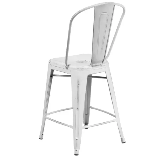 Merrick Lane Sabine Metal Indoor-Outdoor Counter Stool with Vertical Slat Back and Integrated Footrest White {4}