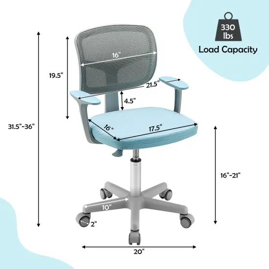 Adjustable Desk Chair with Auto Brake Casters for Kids Blue {5}