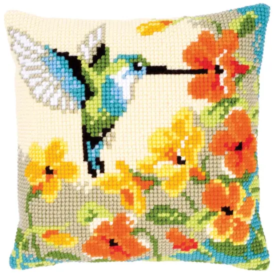 VervacoHummingbird with Flowers Pillow Cover Needlepoint Kit Multi {1}