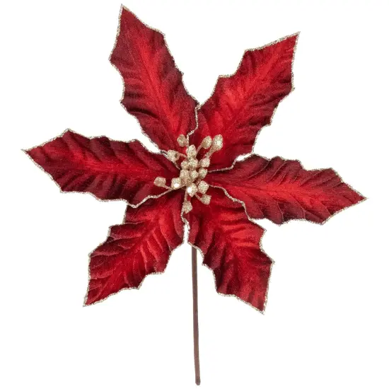 Northlight 8" Glittered Burgundy Velvet Poinsettia Floral Christmas Pick Spray Red {1}