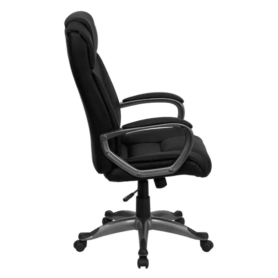 Emma and Oliver High Back Leather Executive Swivel Office Chair with Lip Edge Base and Arms Black {5}