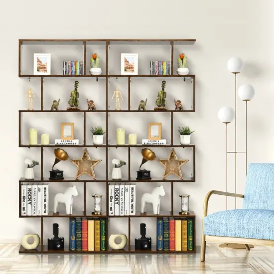 6 Tier S-Shaped Bookshelf Storage Display Bookcase Decor Z-Shelf Coffee {3}