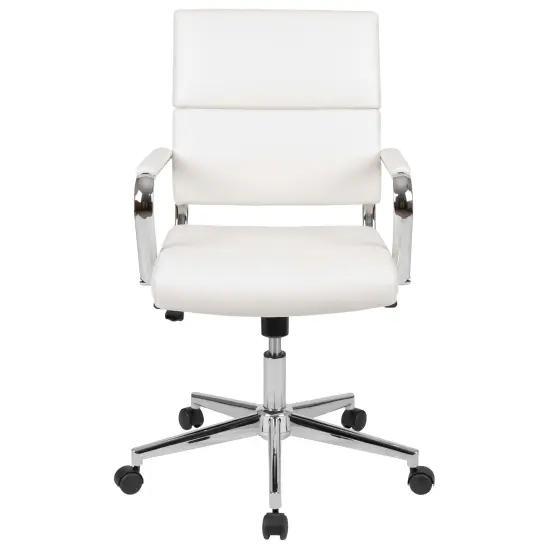 Merrick Lane McEntyre Ergonomic Swivel Office Chair Panel Style Mid-Back Computer Desk Chair with Padded Metal Arms & Base White {3}
