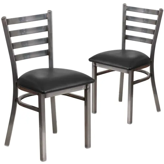 Emma and Oliver 2 Pack Clear Coated Ladder Back Metal Restaurant Chair BlackVYL/ClearCoated {1}