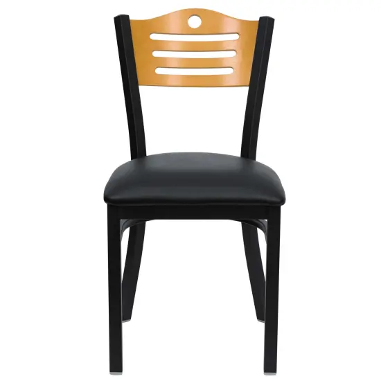 Emma and Oliver Slat Back Metal Restaurant Dining Chair Nat/BlackVYL/Black {3}