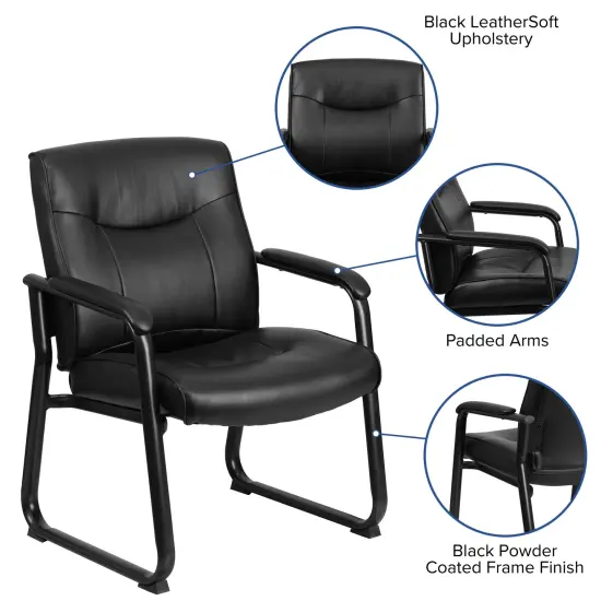 Emma and Oliver Big & Tall 500 lb. Rated Leather Executive Side Reception Chair with Clean Line Stitching and Sled Base Black {2}