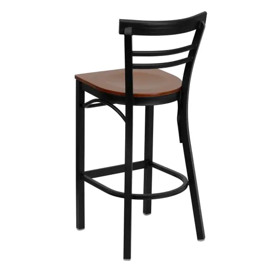 Emma and Oliver Two-Slat Ladder Back Metal Restaurant Dining Barstool Cherry/BlackMetal {3}