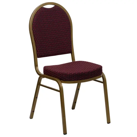 Emma and Oliver Dome Back Stacking Banquet Dining Chair BurgundyFab/Gold {1}