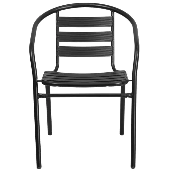 Emma and Oliver Metal Restaurant Dining Stack Chair with Aluminum Slats Silver {8}